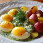 Eggs in dill sauce with potatoes