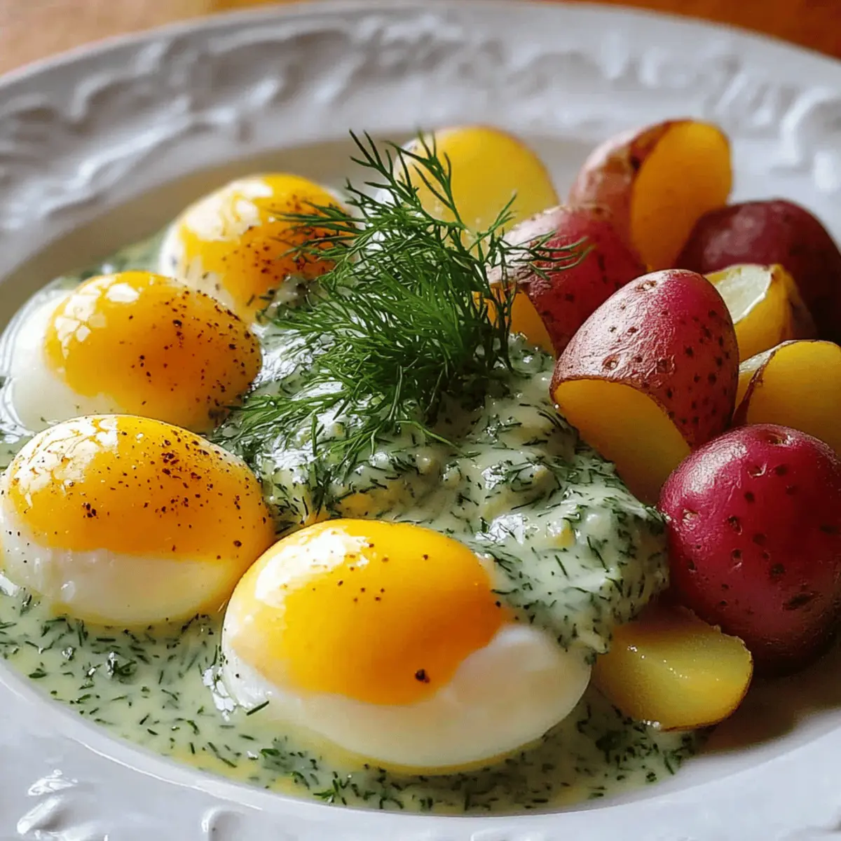 Eggs in dill sauce with potatoes