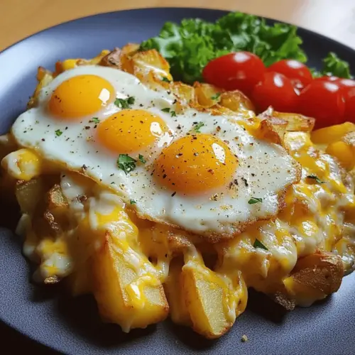 Fried potatoes with egg and cheese