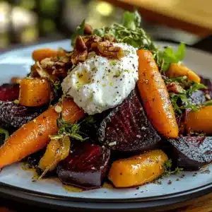 Roasted Beets and Carrots Salad with Burrata