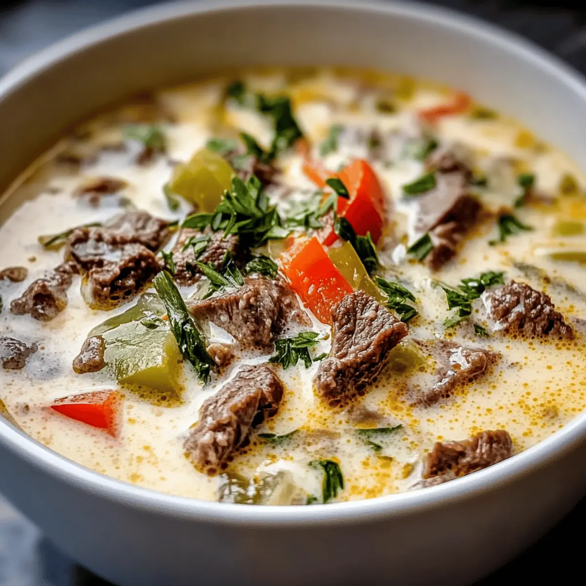 Creamy Philly Cheese Steak Soup