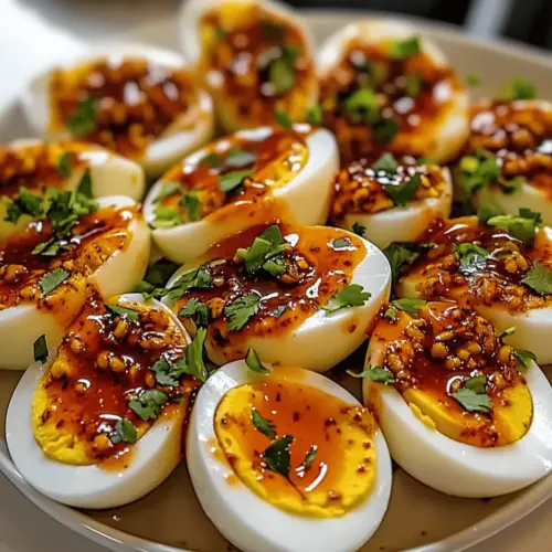Spicy Chili Garlic Deviled Eggs