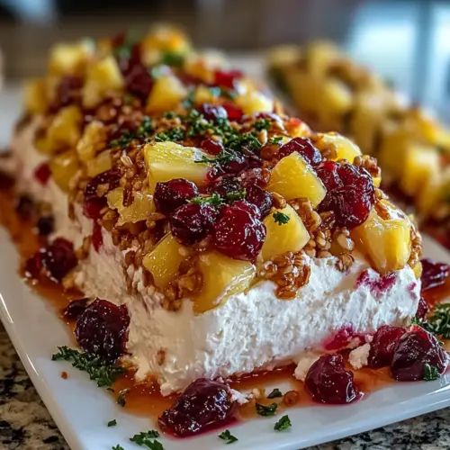 Pineapple Cranberry Holiday Cheese Log with Pepper Jelly