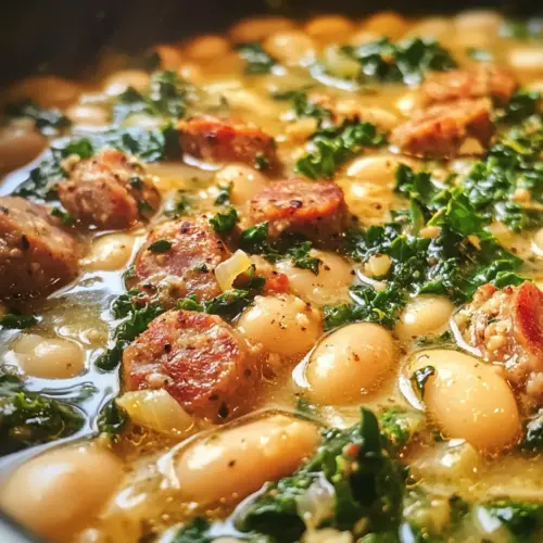 Brothy Italian White Beans with Sausage & Kale