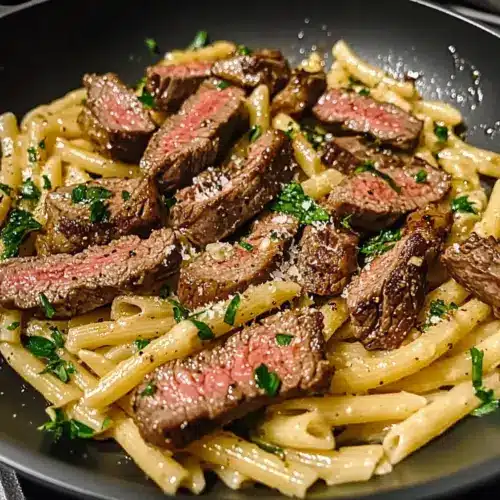 Spicy Garlic Butter Parmesan Steak Pasta