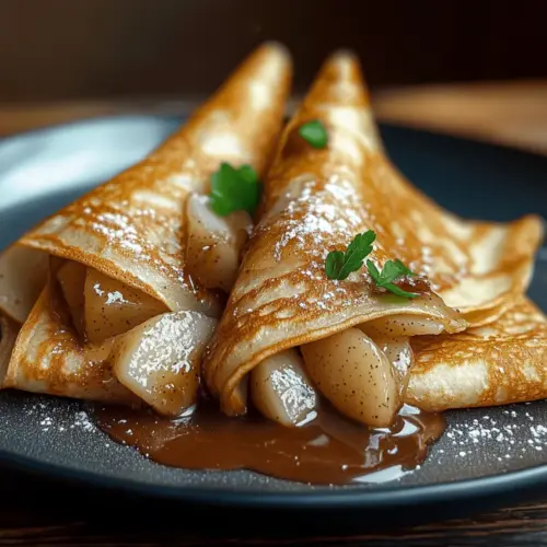 Cinnamon Crepes with Caramelised Pears