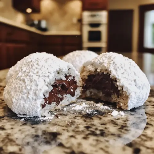 Chocolate Snowball Cookies with Melted Chocolate Centers
