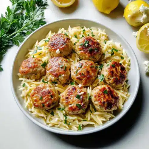 Greek Chicken Meatballs with Lemon Orzo
