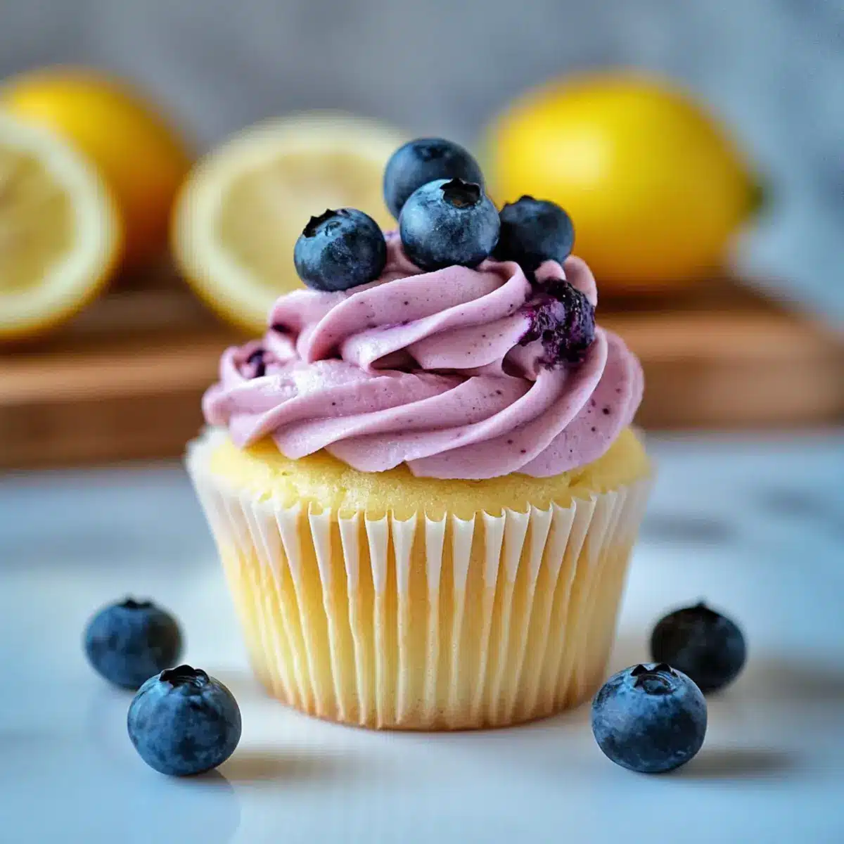 Lemon Cupcakes with Blueberry Buttercream