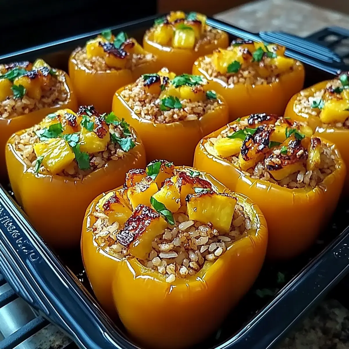 Teriyaki Pineapple Chicken and Rice Stuffed Peppers