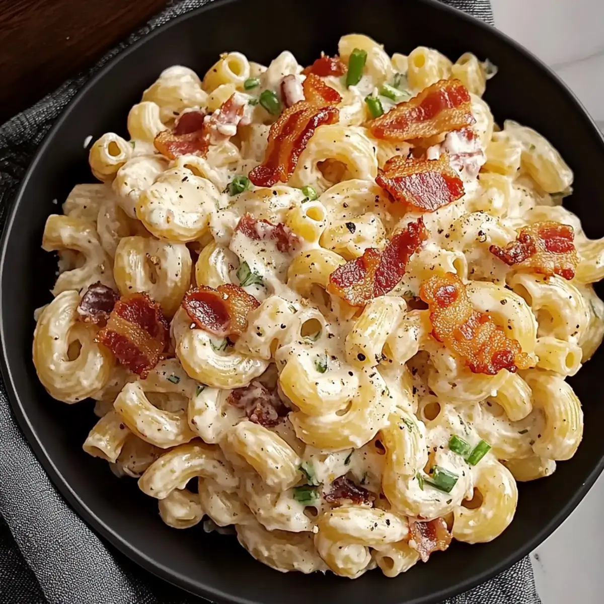 Creamy Bacon Cheddar Ranch Pasta Salad