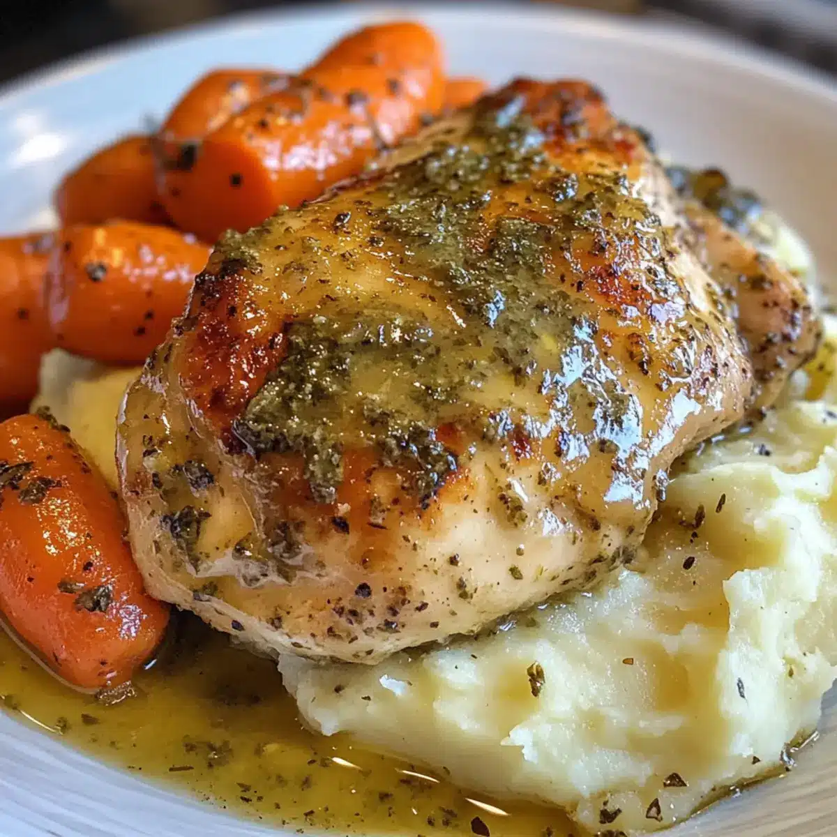 Creamy Herb Chicken with Mashed Potatoes & Glazed Carrots