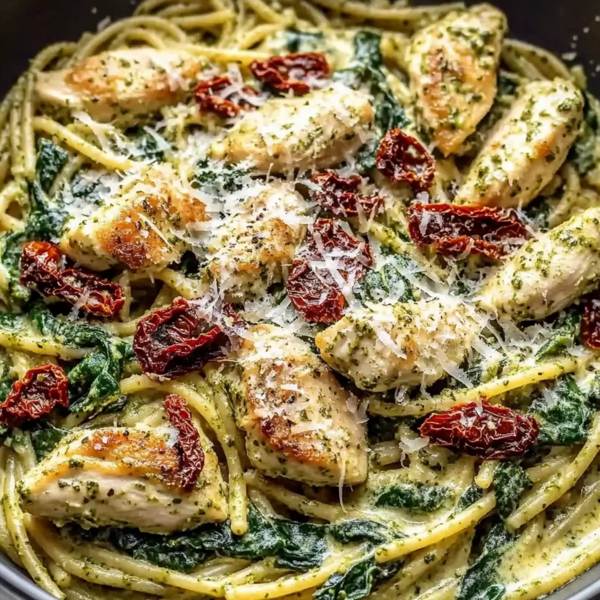 Creamy Chicken Pesto Pasta with Spinach