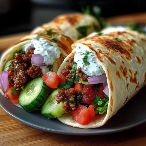 Greek Beef Wraps with Garlic Yogurt Sauce