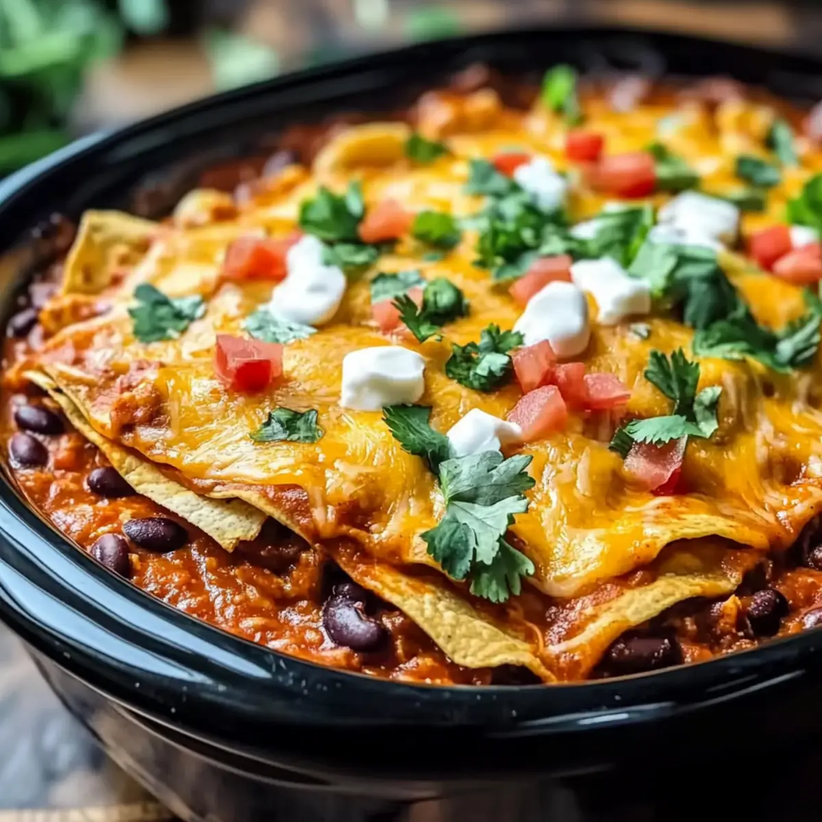 Crockpot Chicken Enchilada Casserole