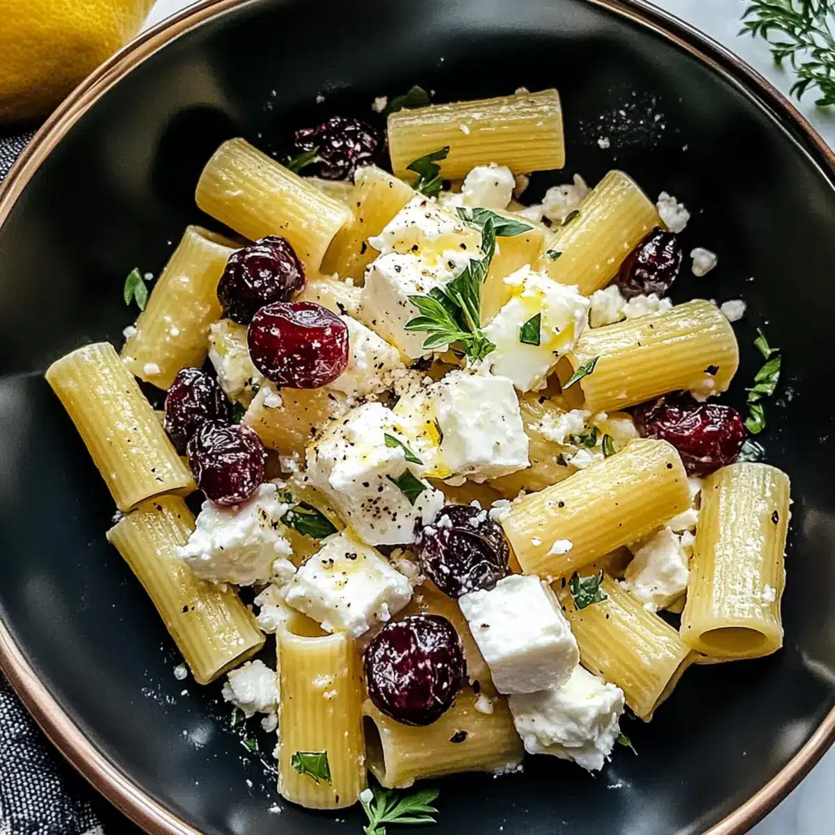 Feta & Cranberry Rigatoni Salad with Lemon Vinaigrette