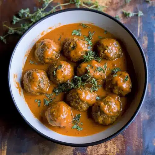 Greek Meatballs with Roasted Red Pepper Sauce