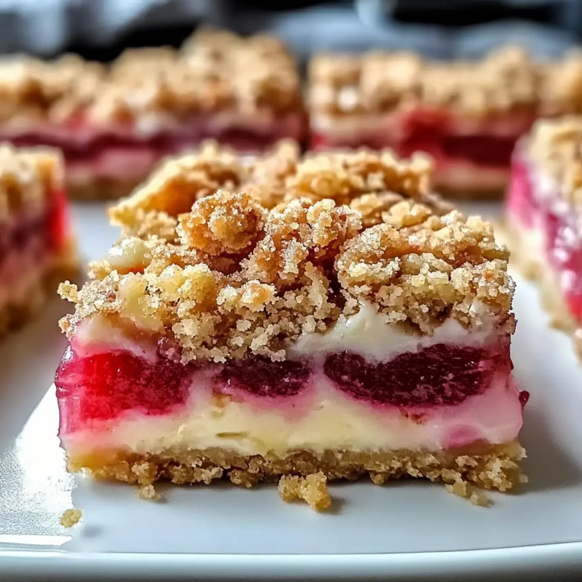 Creamy Rhubarb Cheesecake Crumble Bars