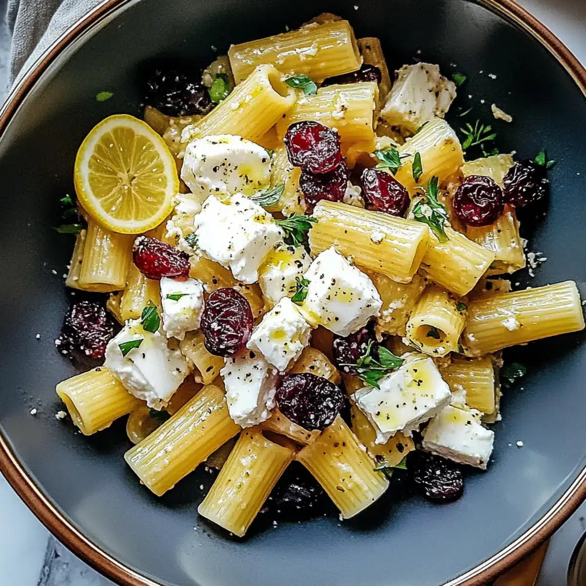 Feta & Cranberry Rigatoni Salad with Lemon Vinaigrette
