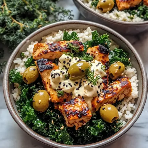 Greek Chicken Bowls with Creamy Tahini Feta Sauce