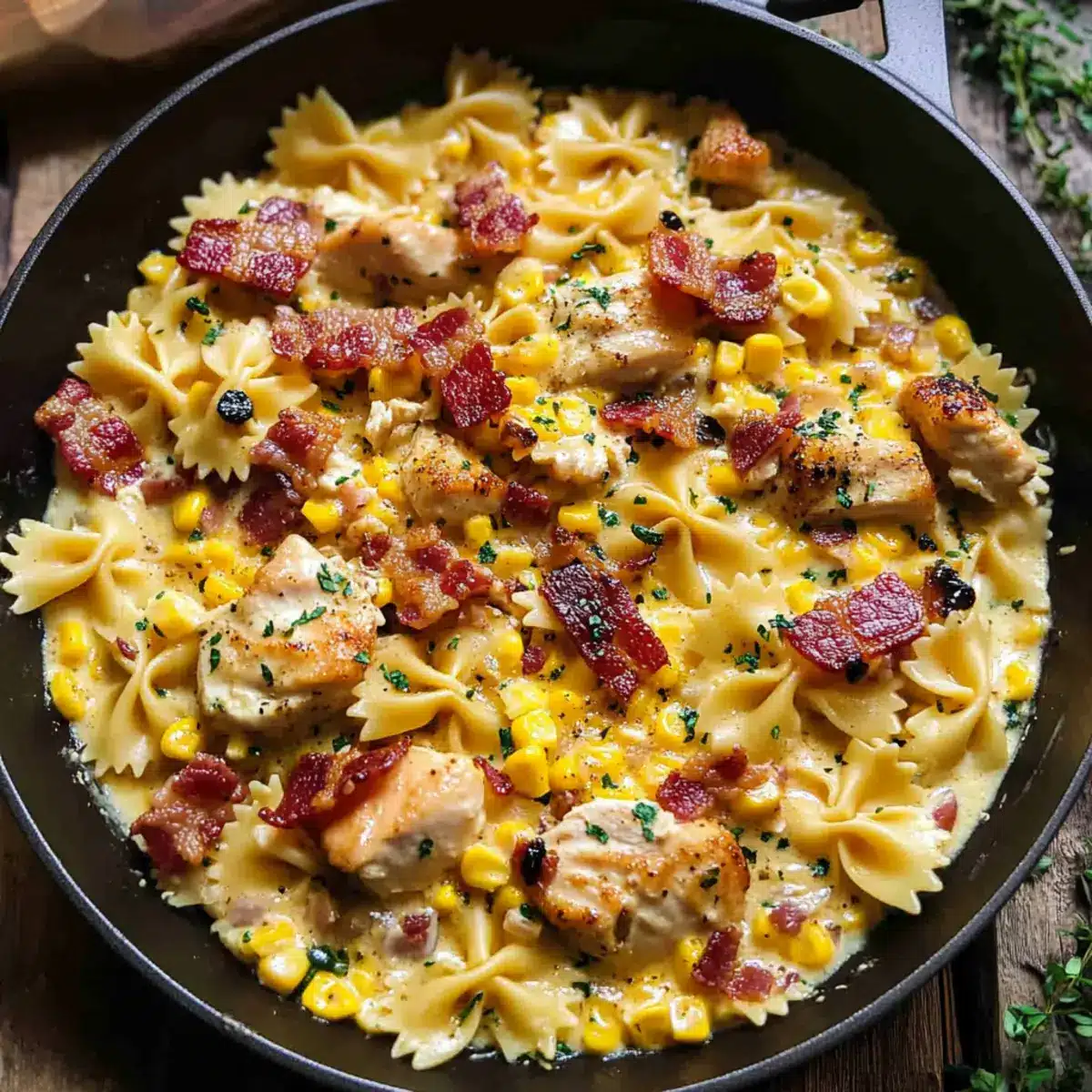Creamy Chicken and Corn Pasta with Bacon