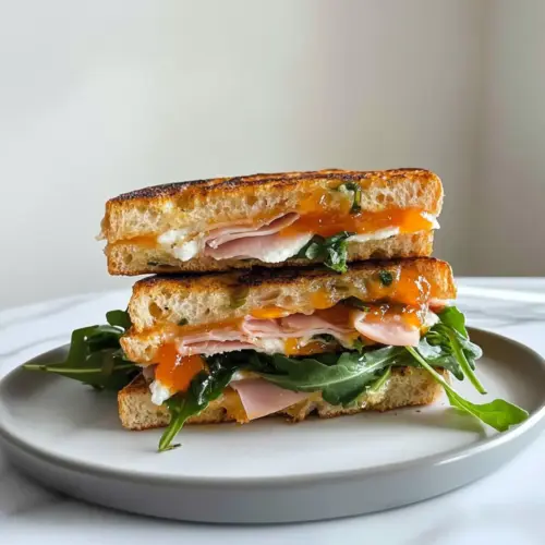 Goat’s Cheese and Ham Focaccia Sandwich with Apricot Jam