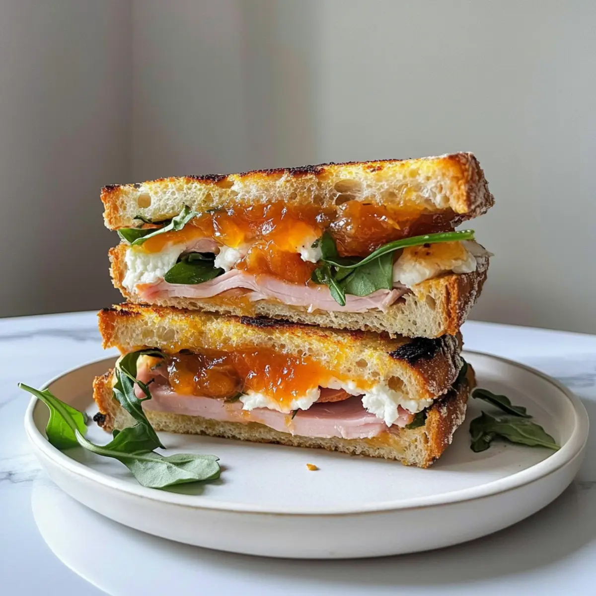 Goat’s Cheese and Ham Focaccia Sandwich with Apricot Jam