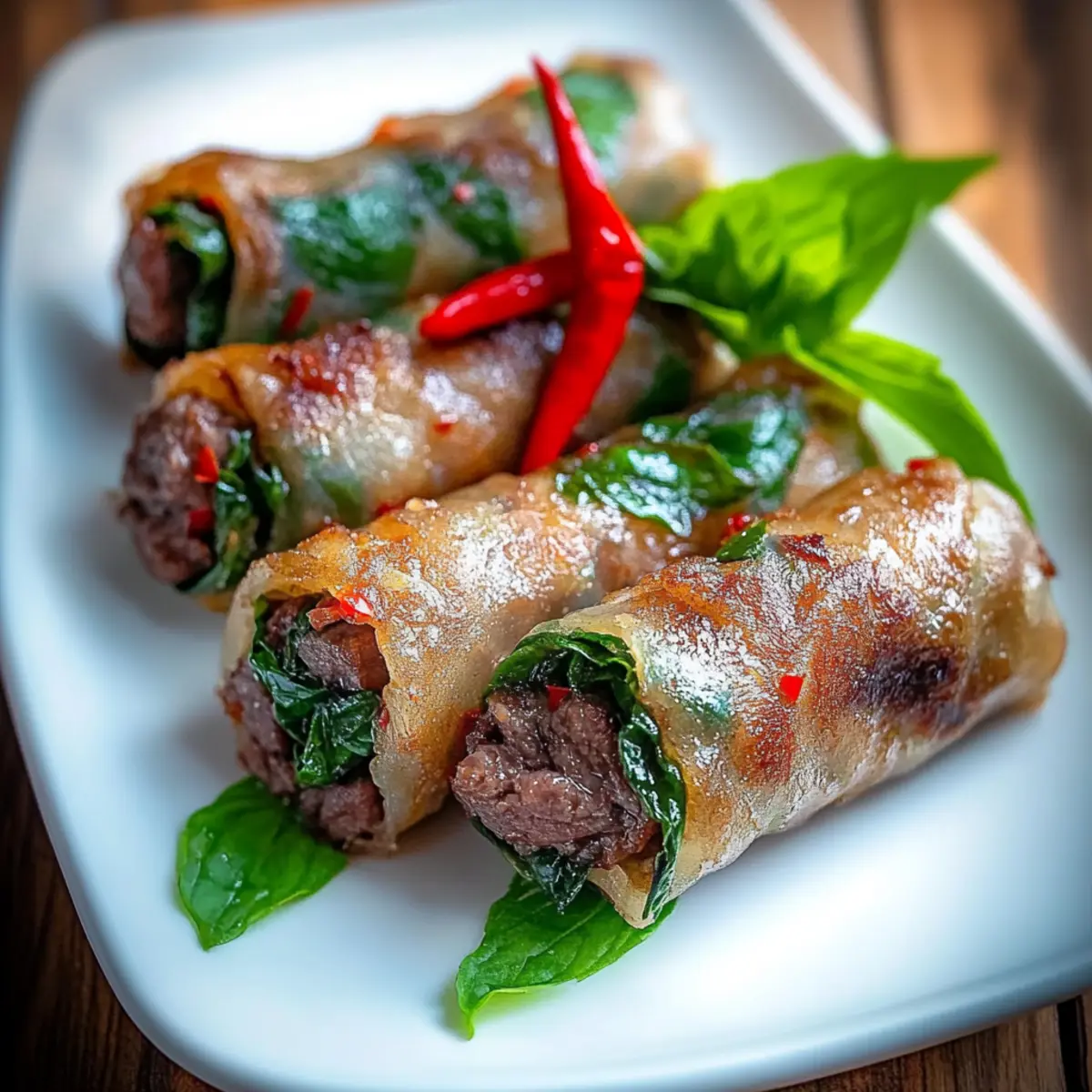 Golden Crispy Thai Basil Beef Rolls