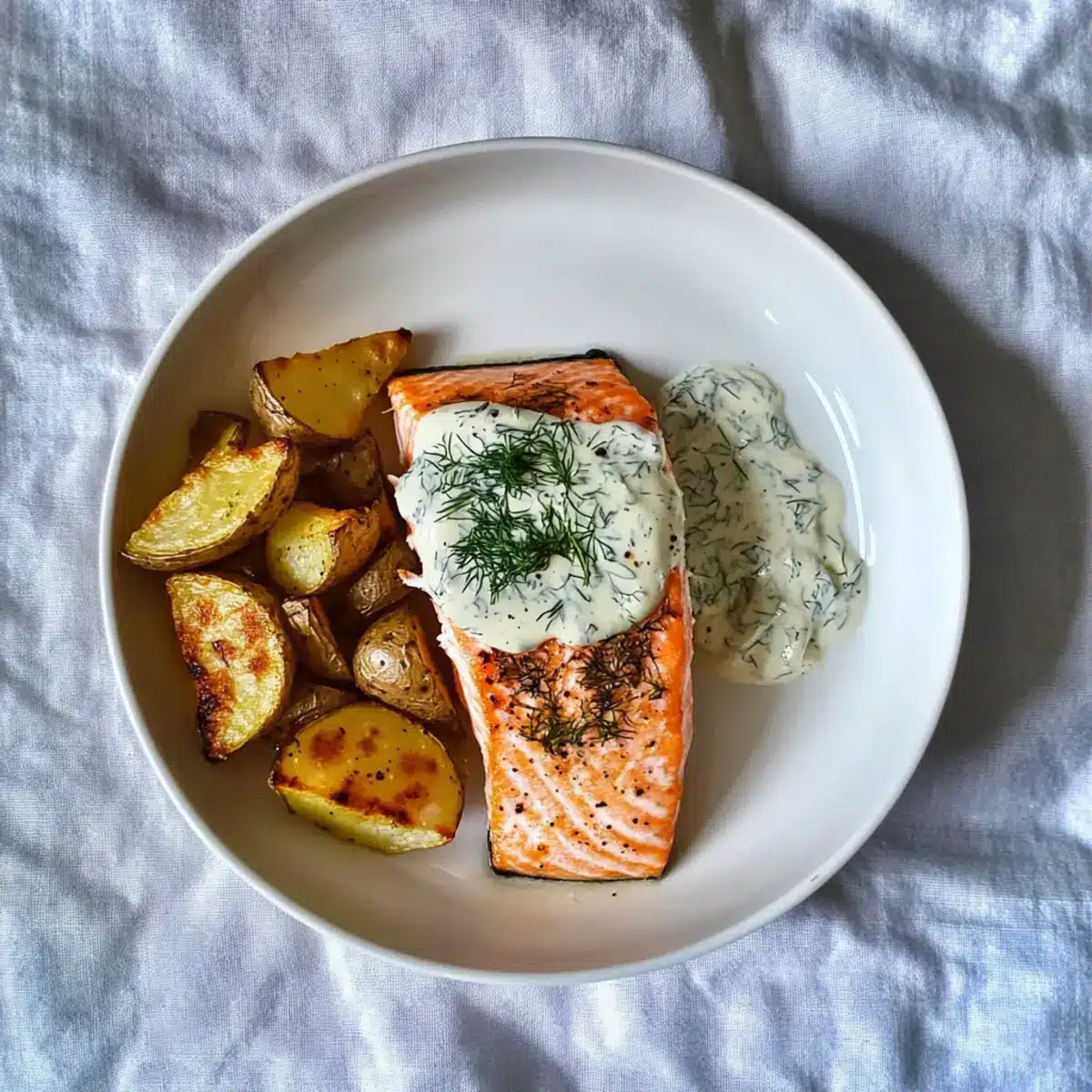 Dill salmon with potato wedges