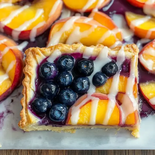 Blueberry Peach Tart with Vanilla Glaze