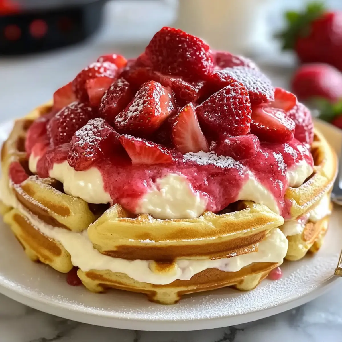 Strawberry Cheesecake Stuffed Waffles