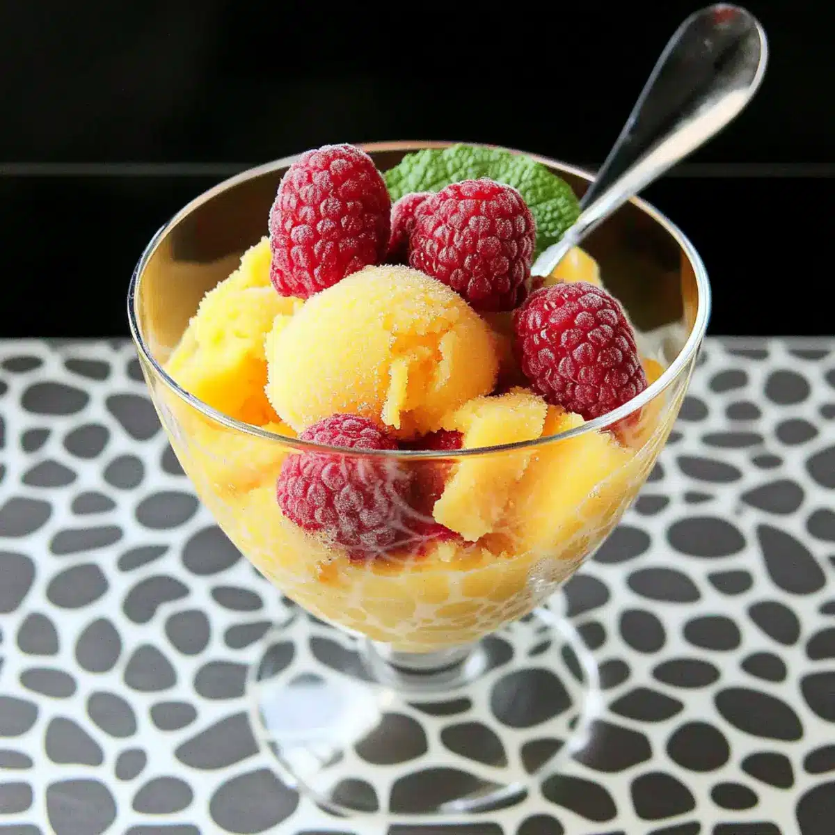 Mango Coconut Sherbet with Raspberries
