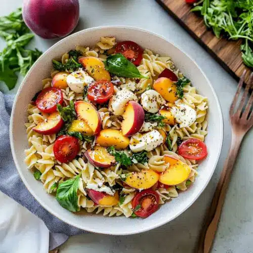 Peach Caprese Pasta Salad