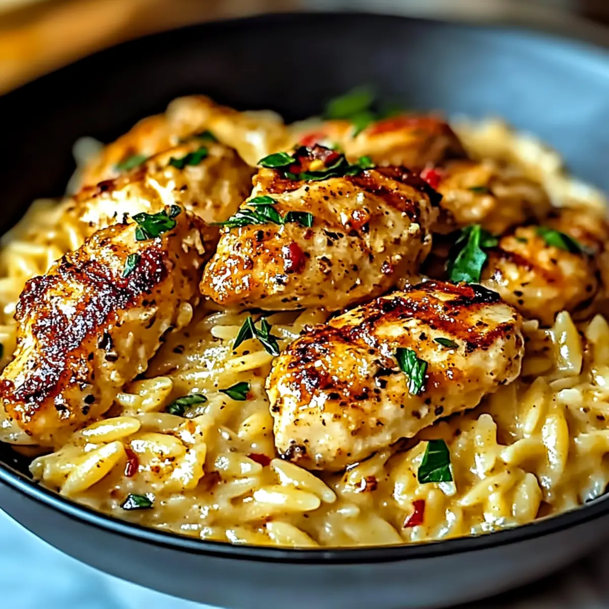 One-Pot Cajun Chicken Alfredo Orzo