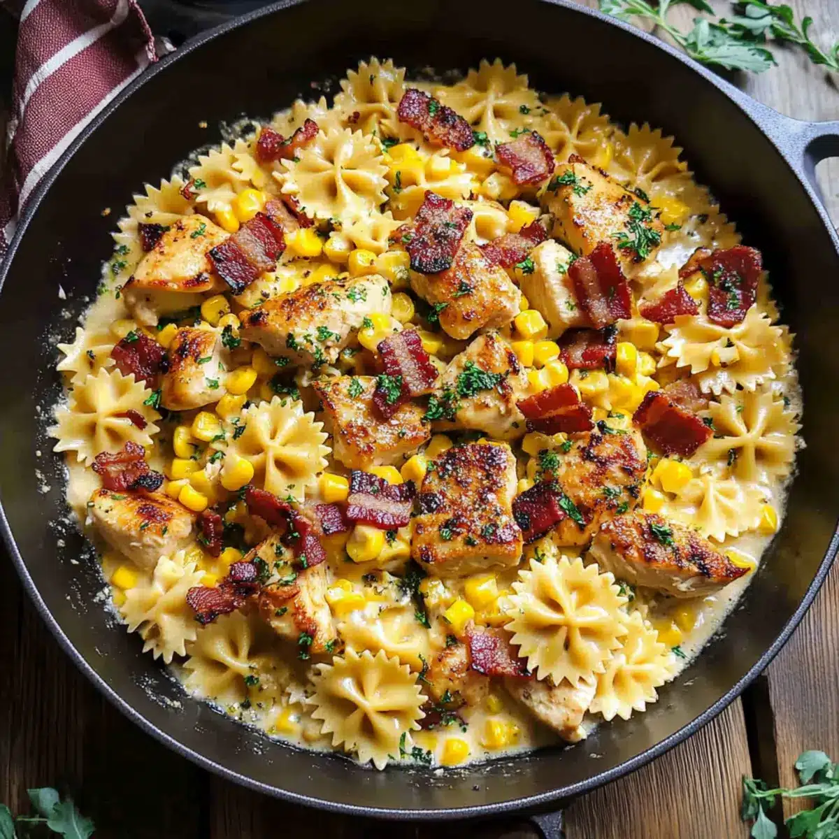 Creamy Chicken and Corn Pasta with Bacon