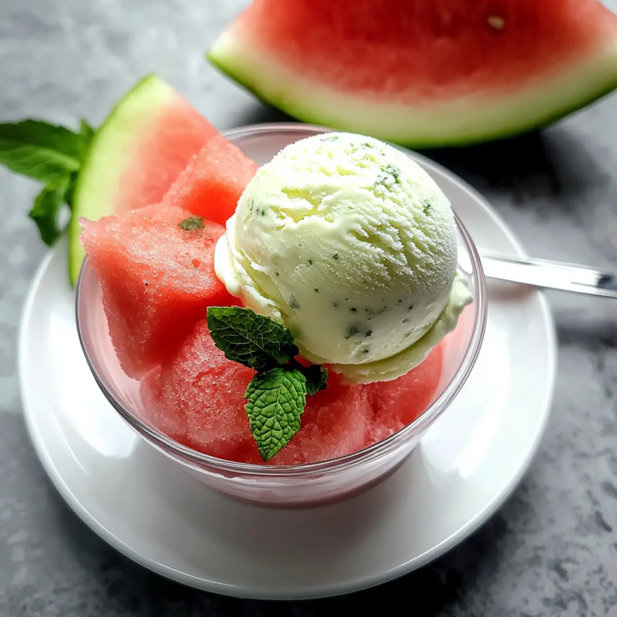 Fresh Mint Ice Cream with Salted Watermelon Granita